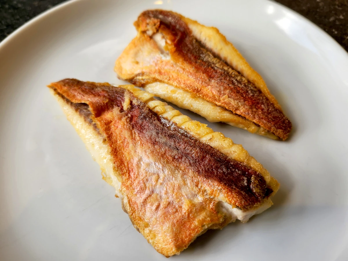 Crispy skin on gurnard
